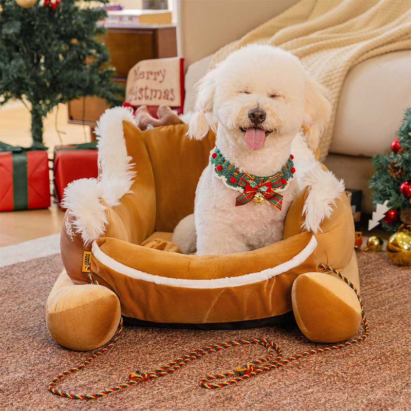 Cama de cachorro aconchegante e de pelúcia festiva - Trenó de Natal