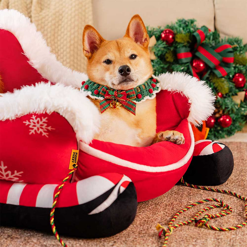 Cama de cachorro aconchegante e de pelúcia festiva - Trenó de Natal